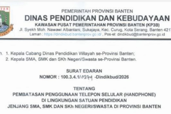 Dinas Pendidikan Provinsi Banten Batasi Penggunaan Ponsel di Lingkungan Sekolah 